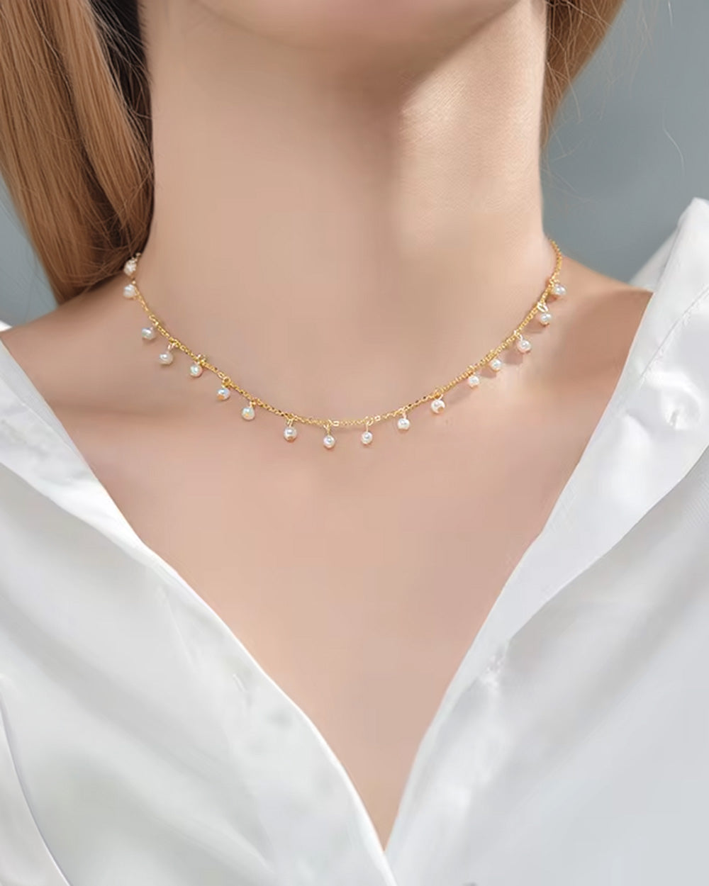 Damen Halskette Silber 925 vergoldet mit Perlenanhänger 'Maddy', goldene Silberkette Collier mit vielen Perlen Anhänger, Kette Süßwasserzuchtperlen