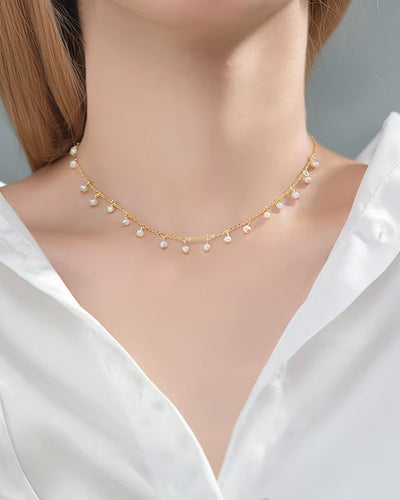 Damen Halskette Silber 925 vergoldet mit Perlenanhänger 'Maddy', goldene Silberkette Collier mit vielen Perlen Anhänger, Kette Süßwasserzuchtperlen