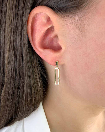 Damen Ohrringe Silber 925 vergoldet ovaler Anhänger Ohrstecker hängend Kristalle 'Coco', goldene Hängeohrringe oval filigran Geschenk DANIEL CLIFFORD