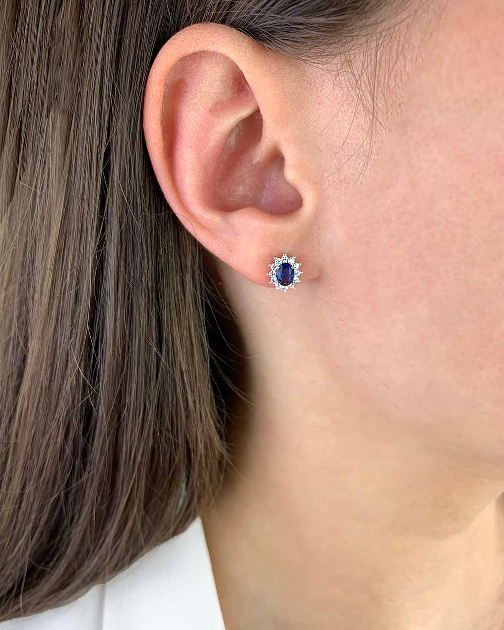 Damen Ohrringe Silber 925 rhodiniert Zirkonia Kristall blau 'Levia', kleine Ohrstecker gezackt Stern filigran blauer Stein Geschenk, DANIEL CLIFFORD