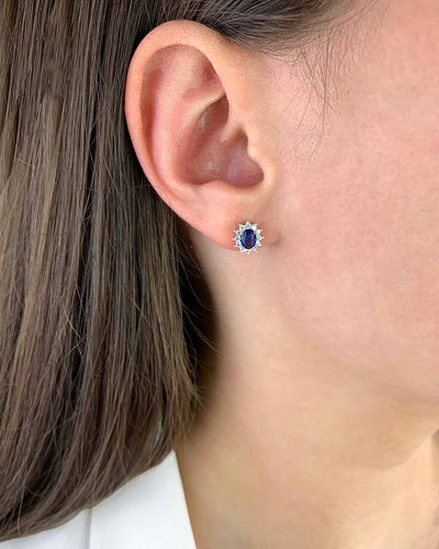 Damen Ohrringe Silber 925 rhodiniert Zirkonia Kristall blau 'Levia', kleine Ohrstecker gezackt Stern filigran blauer Stein Geschenk, DANIEL CLIFFORD