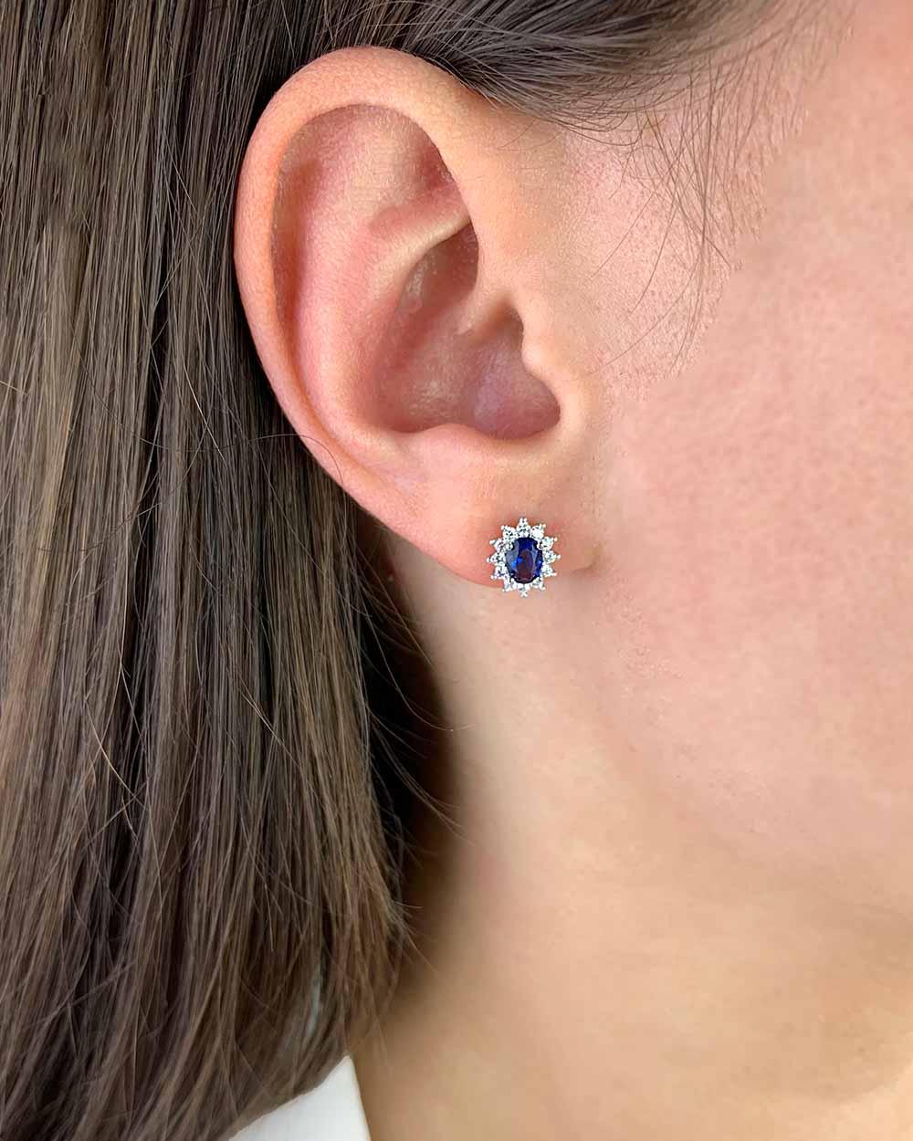 Damen Ohrringe Silber 925 rhodiniert Zirkonia Kristall blau 'Levia', kleine Ohrstecker gezackt Stern filigran blauer Stein Geschenk, DANIEL CLIFFORD