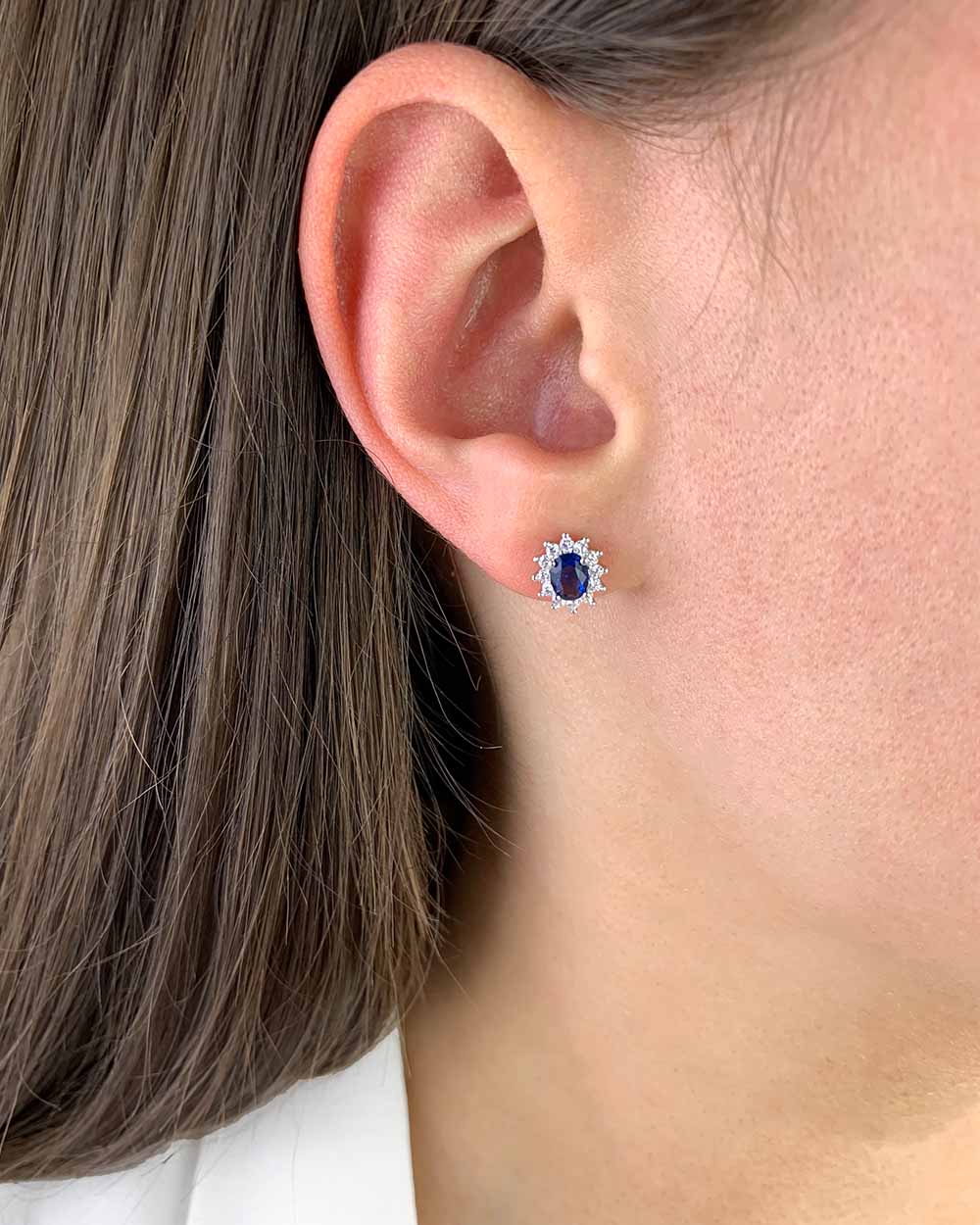 Damen Ohrringe Silber 925 rhodiniert Zirkonia Kristall blau 'Levia', kleine Ohrstecker gezackt Stern filigran blauer Stein Geschenk, DANIEL CLIFFORD