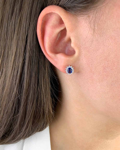 Damen Ohrringe Silber 925 rhodiniert Zirkonia Kristall blau 'Levia', kleine Ohrstecker gezackt Stern filigran blauer Stein Geschenk, DANIEL CLIFFORD