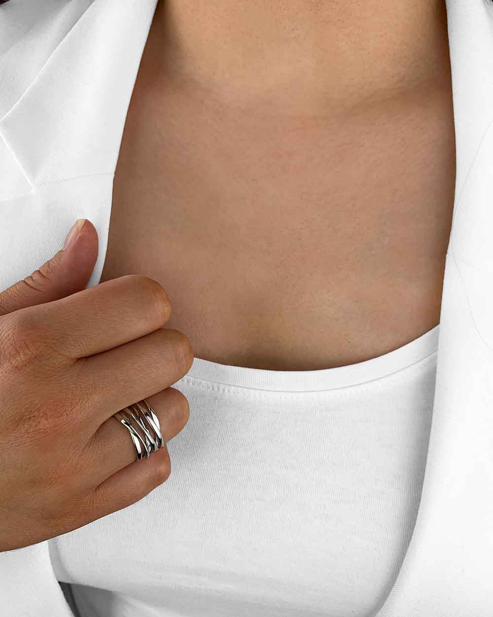 Damen Ring Silber 925 rhodiniert 'Jackie', breiter Silberring größenverstellbar für Frauen Statement-Ring mehrreihig großer Frauenring DANIEL CLIFFORD