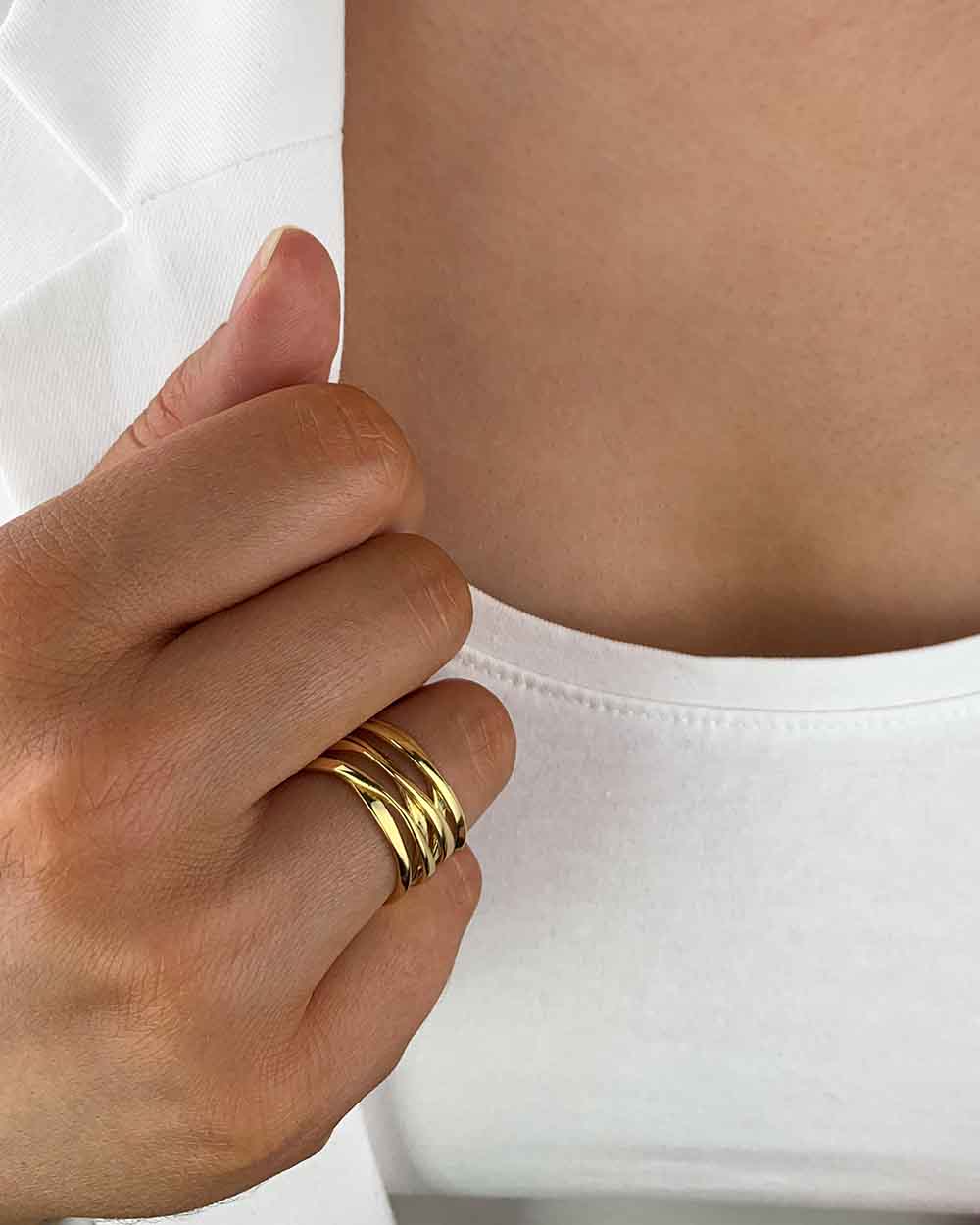 Damen Ring Silber 925 vergoldet goldring rhodiniert 'Jackie', breiter Silberring größenverstellbar für Frauen Statement-Ring mehrreihig großer Frauenring DANIEL CLIFFORD