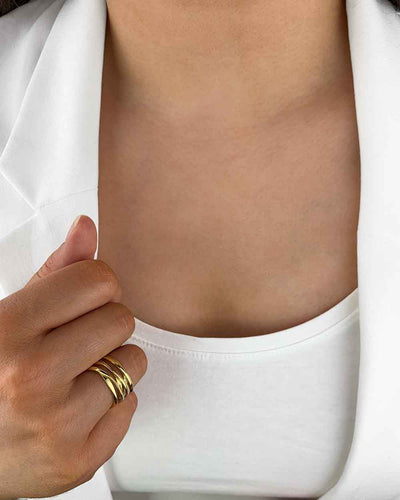 Damen Ring Silber 925 vergoldet goldring rhodiniert 'Jackie', breiter Silberring größenverstellbar für Frauen Statement-Ring mehrreihig großer Frauenring DANIEL CLIFFORD