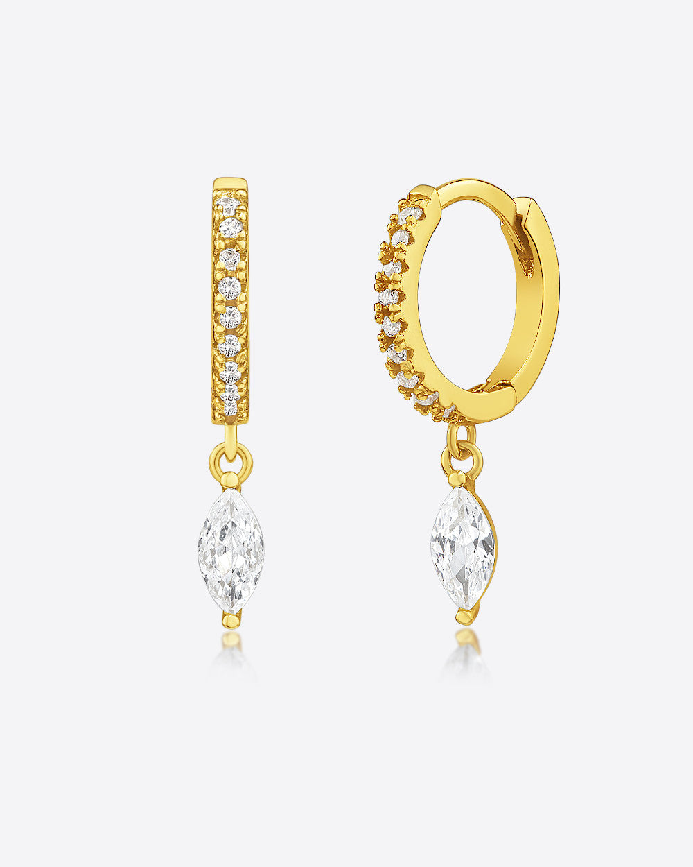 Damen Ohrringe Creolen Silber 925 vergoldet 18k mit Anhänger weiß Zirkonia 'Lonie', 11mm Klapp-Creolen mit weißem Kristall-Anhänger | Daniel Clifford 