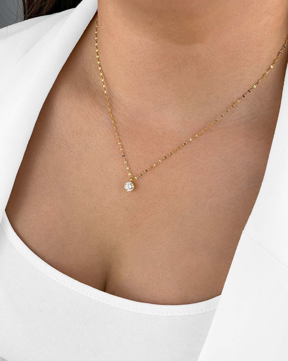 Damen Halskette Silber 925 vergoldet Solitär Anhänger Kristall 'Belle', filigrane Silberkette, dünne Kette kleiner Stein Bohnenkette DANIEL CLIFFORD