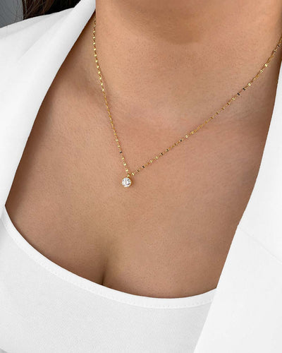 Damen Halskette Silber 925 vergoldet Solitär Anhänger Kristall 'Belle', filigrane Silberkette, dünne Kette kleiner Stein Bohnenkette DANIEL CLIFFORD