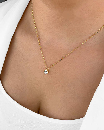 Damen Halskette Silber 925 vergoldet Solitär Anhänger Kristall 'Belle', filigrane Silberkette, dünne Kette kleiner Stein Bohnenkette DANIEL CLIFFORD