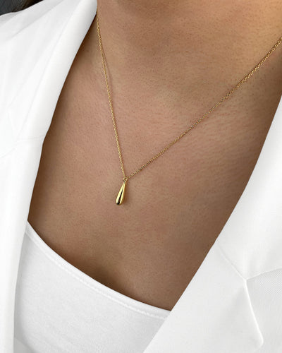 Damen Halskette 925 Silber vergoldet Anhänger Tropfen 'Tabea', 39cm – 45cm filigrane Silberkette Tropfenform Pendelkette goldene Kette Pendel | Daniel Clifford