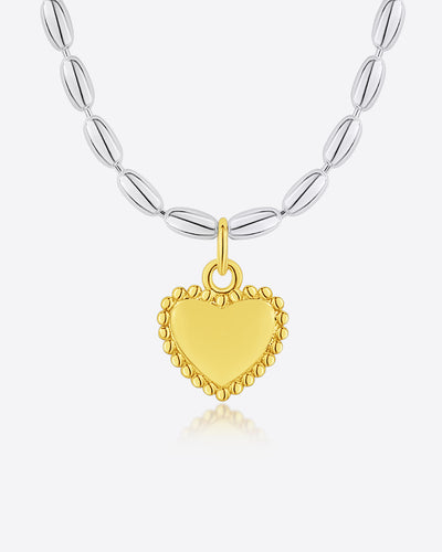 Damen Halskette Silber 925 Anhänger Herz 'Lenia' vergoldet, 45cm Silberkette goldener Herzanhänger klein Kette ovale Silberperlen Herzkette CLIFFORD
