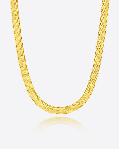 Damen Halskette 925 Silber vergoldet 18k 'Jasmine', 31cm – 40cm goldene Silberkette breit, Schlangenkette flache Fischgrätenkette Choker | Clifford 
