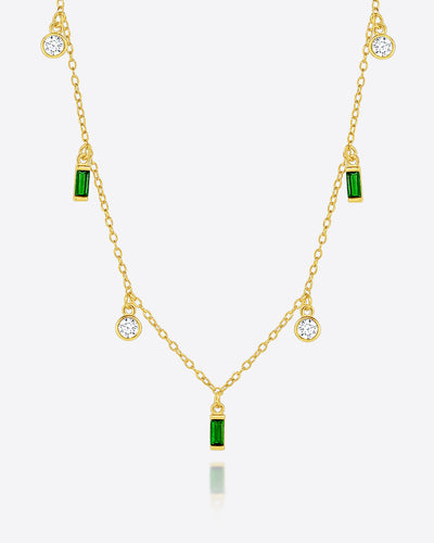 Damen Halskette 925 Silber vergoldet kleine Anhänger 'Pria' 40cm – 45cm goldene Silberkette Kristall Collier mit grünen Steinen, bunte Steinchen Kette