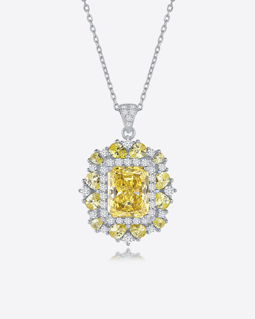 Damen Halskette Silber 925 Anhänger gelb Zirkonia 'Clea' 45cm rhodinierte Silberkette filigran mit gelben Kristallen großen Anhänger | Daniel Clifford 