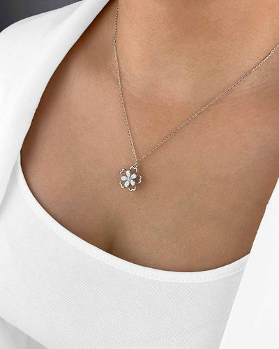 Damen Halskette Silber 925 Anhänger Blume Kristall 'Bibi', filigrane Silberkette drehender Kristallanhänger dünne Kette Blumenanhänger DANIEL CLIFFORD
