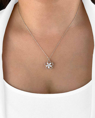 Damen Halskette Silber 925 Anhänger Blume Kristall 'Bibi', filigrane Silberkette drehender Kristallanhänger dünne Kette Blumenanhänger DANIEL CLIFFORD