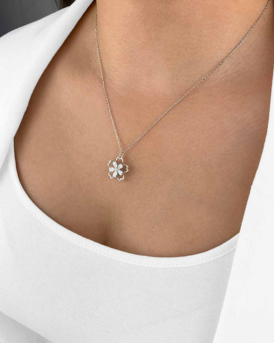 Damen Halskette Silber 925 Anhänger Blume Kristall 'Bibi', filigrane Silberkette drehender Kristallanhänger dünne Kette Blumenanhänger DANIEL CLIFFORD