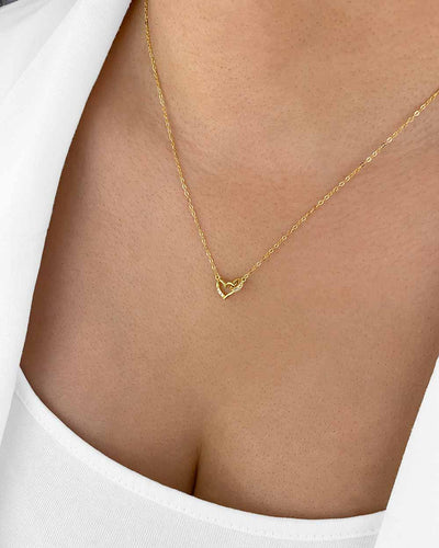 Damen Halskette Silber 925 vergoldet Anhänger Herz Kristalle 'Josie', goldene Silberkette kleiner Herzanhänger filigran, dünne Kette Ring Herzkette