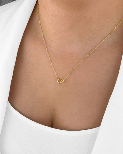 Damen Halskette Silber 925 vergoldet Anhänger Herz Kristalle 'Josie', goldene Silberkette kleiner Herzanhänger filigran, dünne Kette Ring Herzkette