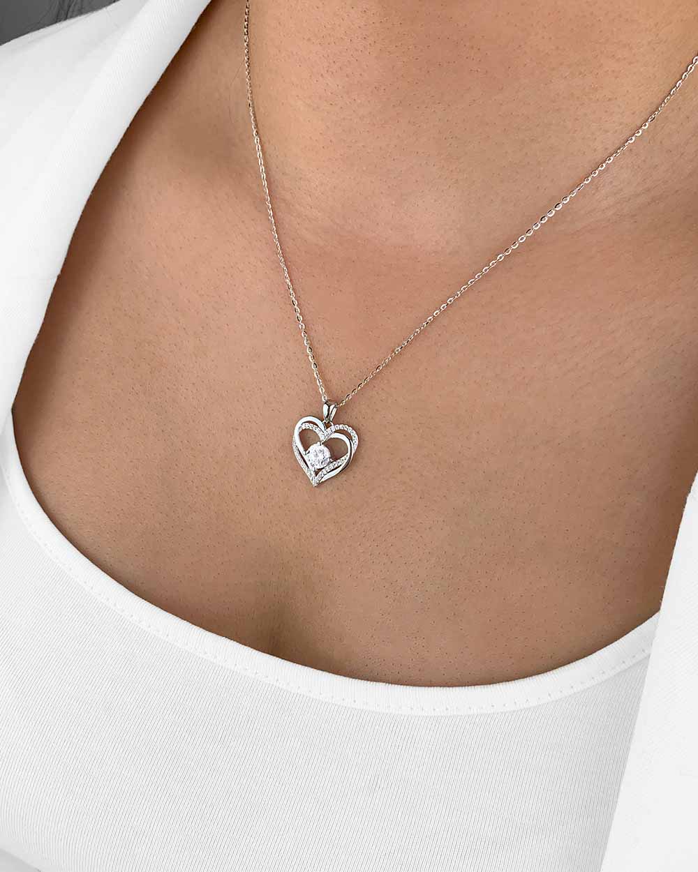 Damen Halskette Silber 925 Anhänger Herz Kristall 'Eva', filigrane Silberkette Herzanhänger Stein, Kette Kristallanhänger Herzkette, DANIEL CLIFFORD