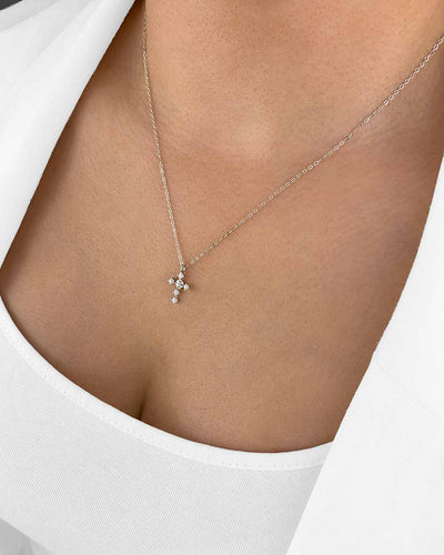 Damen Halskette Silber 925 Anhänger Kreuz Kristall Kreuzkette 'Nina', filigrane Silberkette Kreuzanhänger klein Kristallanhänger Kette DANIEL CLIFFORD