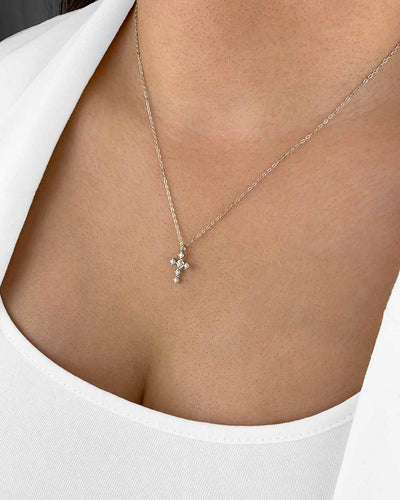 Damen Halskette Silber 925 Anhänger Kreuz Kristall Kreuzkette 'Nina', filigrane Silberkette Kreuzanhänger klein Kristallanhänger Kette DANIEL CLIFFORD