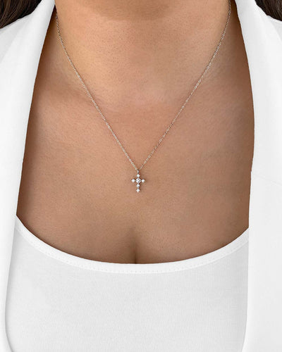 Damen Halskette Silber 925 Anhänger Kreuz Kristall Kreuzkette 'Nina', filigrane Silberkette Kreuzanhänger klein Kristallanhänger Kette DANIEL CLIFFORD