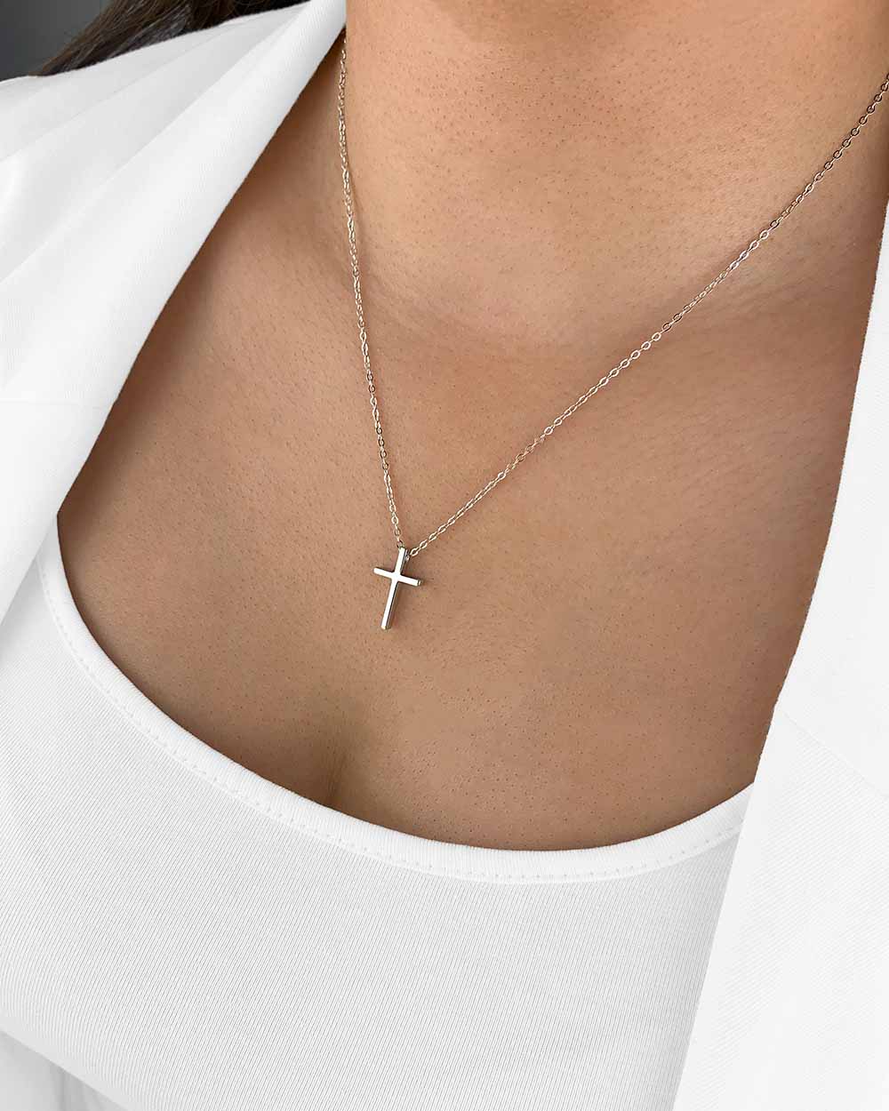 Produktbild von 925 Silber Kreuzkette Damen GAVU 925 Silber Kreuz Halskette Mit Zirkonia - 24mm Anhänger, 40+5cm, Konfirmationsgeschenk Konfirmationskette Für Mädchen