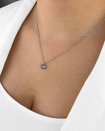 Damen Halskette Silber 925 Anhänger Kristall blau 'Elora', filigrane Silberkette Kristallanhänger klein, Figaro Kette Stein hellblau, DANIEL CLIFFORD