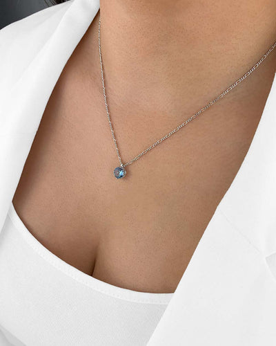 Damen Halskette Silber 925 Anhänger Kristall blau 'Elora', filigrane Silberkette Kristallanhänger klein, Figaro Kette Stein hellblau, DANIEL CLIFFORD