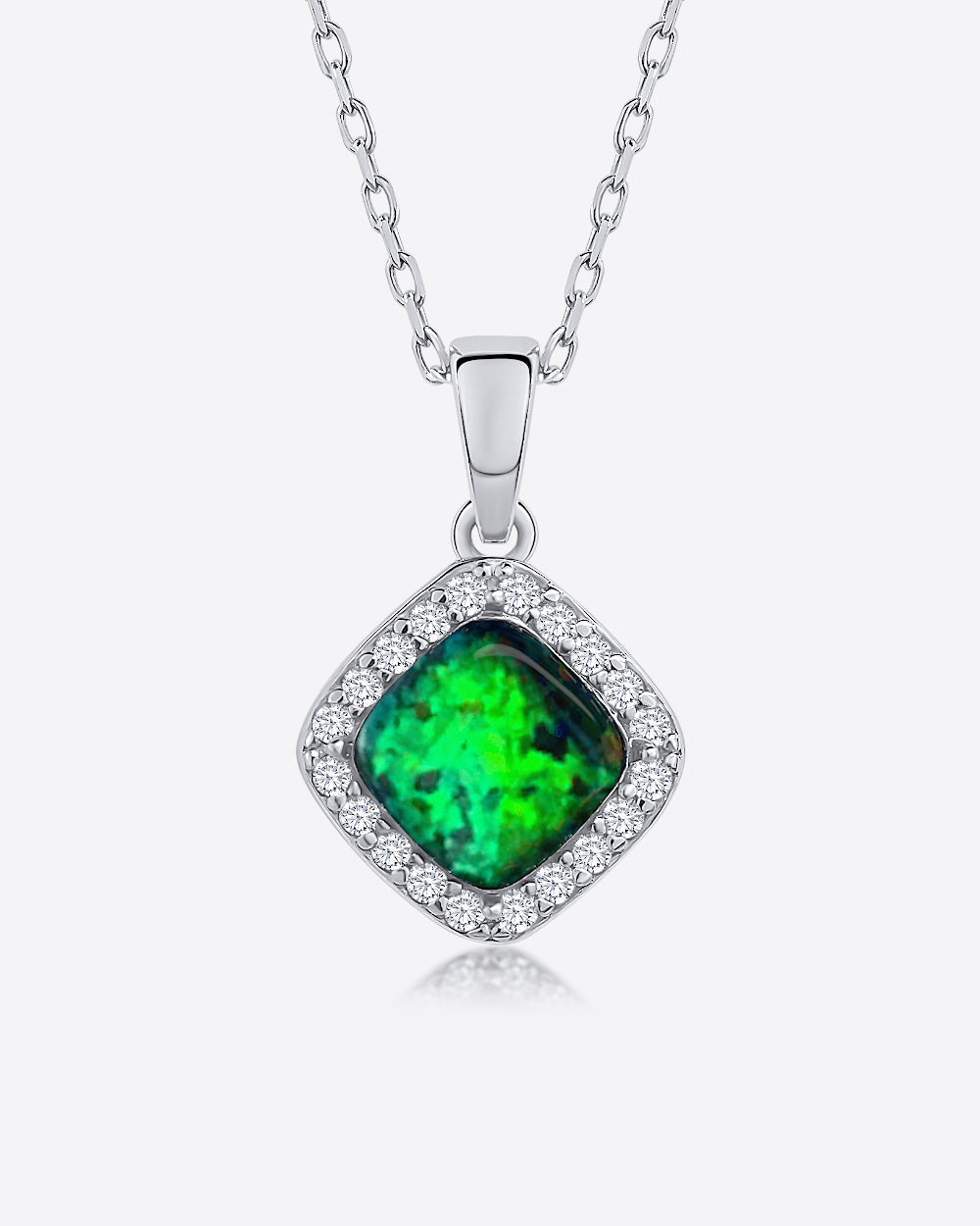 Damen Halskette Silber 925 Anhänger Kristall grün 'Alexis', filigrane Silberkette kleiner Stein Quadrat dünne Kette Kristallanhänger DANIEL CLIFFORD