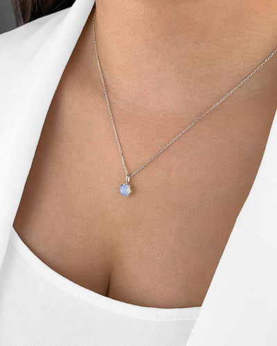 Damen Halskette Silber 925 Anhänger Kristall Glas Mondstein 'Luana', filigrane Silberkette Kristallanhänger klein, dünne Kette Stein, DANIEL CLIFFORD