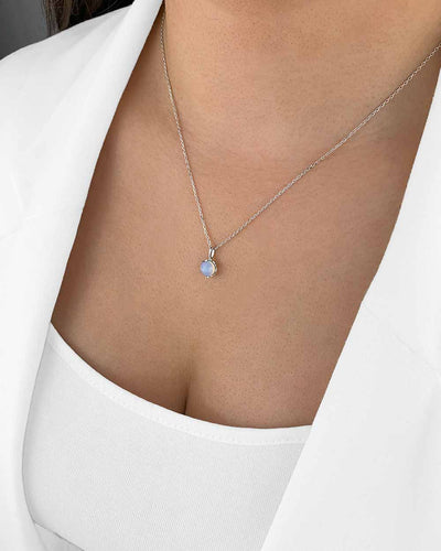Damen Halskette Silber 925 Anhänger Kristall Glas Mondstein 'Luana', filigrane Silberkette Kristallanhänger klein, dünne Kette Stein, DANIEL CLIFFORD