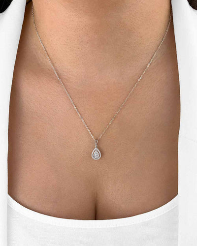 Damen Halskette Silber 925 Anhänger Kristalle Tropfen 'Antonia', filigrane Silberkette kleiner Kristallanhänger tropfenförmig dünne Kette mit Steinen