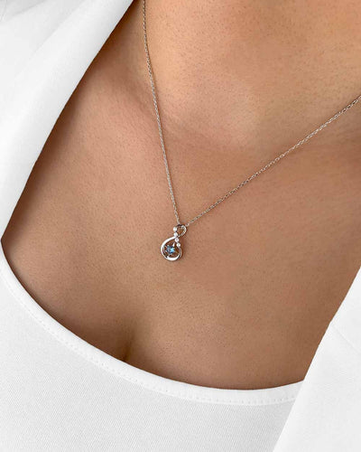 Damen Halskette Silber 925 Anhänger Kristall blau 'Melody', filigrane Silberkette mit Kristallanhänger Unendlichkeitszeichen dünne Kette blauer Stein