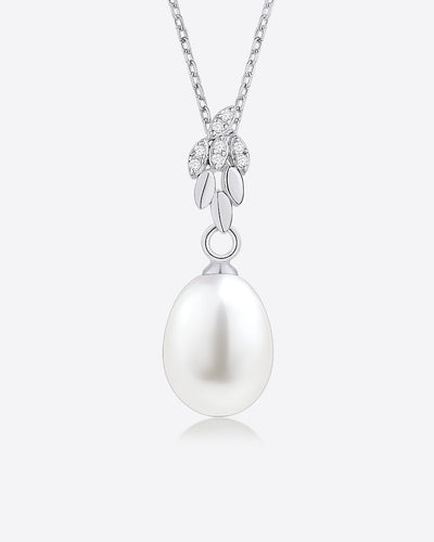 Damen Halskette Silber 925 Anhänger einzelne Perle Süßwasserzucht Kristall Zweig 'Pauline' 45cm filigran Silberkette 1 Perlenanhänger weiß Perlenkette