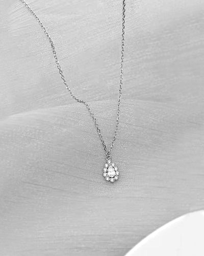 Damen Halskette Silber 925 Anhänger Kristalle Tropfen 'Yvonne', filigrane Silberkette kleiner Kristallanhänger tropfenförmig dünne Kette mit Steinchen 