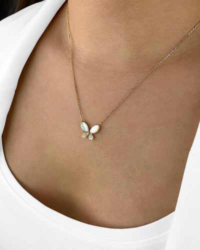 Damen Halskette Silber 925 vergoldet 14k Gold + Zirkonia, Butterfly, 'Simone' Schmetterling-Anhängerkette, größenverstellbar 41cm - 47cm I DANIEL CLIFFORD