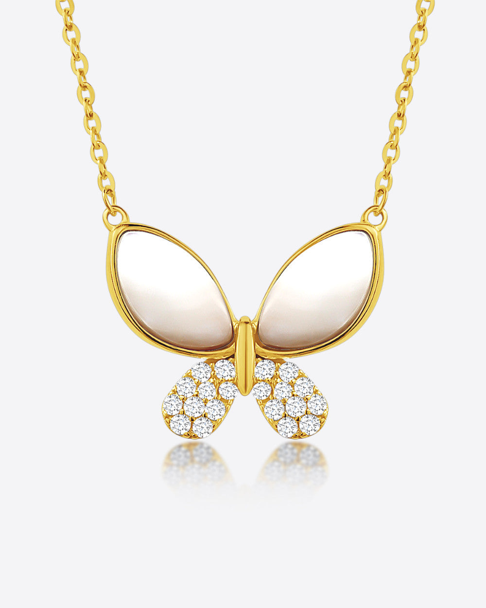 Damen Halskette Silber 925 vergoldet 14k Gold + Zirkonia, Butterfly, 'Simone' Schmetterling-Anhängerkette, größenverstellbar 41cm - 47cm I DANIEL CLIFFORD
