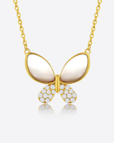 Damen Halskette Silber 925 vergoldet 14k Gold + Zirkonia, Butterfly, 'Simone' Schmetterling-Anhängerkette, größenverstellbar 41cm - 47cm I DANIEL CLIFFORD