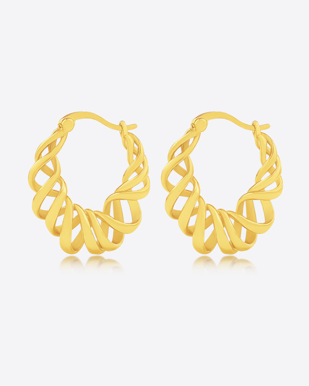 Damen Ohrringe Silber 925 vergoldet 18k 'Leila', 22mm goldene Creolen gedreht, Statement Ohrringe Bügelcreolen Spirale twisted Bügel-Verschluss 