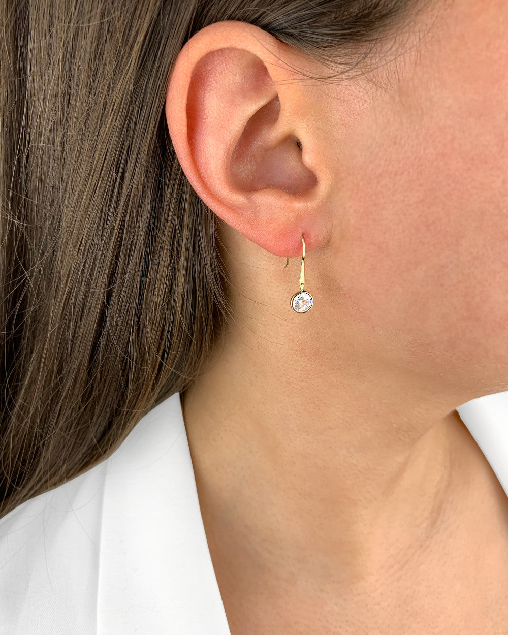 DANIEL CLIFFORD „Katy“ Damen Ohrhänger 585 Gold 14k Echtgold Ohrringe hängend mit Zirkonia Kristall rund Gold Hängeohrringe Geschenk