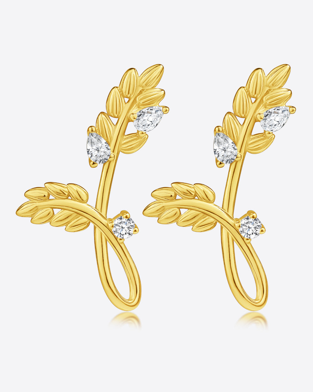 Damen Ohrringe Silber 925 vergoldet mit Zirkonia Kristallen 'Felicia', goldene Ohrstecker Blätter Zweige, Statement Ohrringe Zweig DANIEL CLIFFORD
