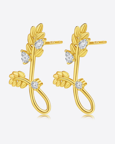 Damen Ohrringe Silber 925 vergoldet mit Zirkonia Kristallen 'Felicia', goldene Ohrstecker Blätter Zweige, Statement Ohrringe Zweig DANIEL CLIFFORD