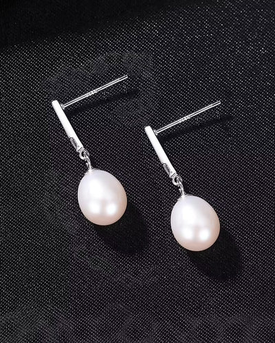 Damen Ohrringe Silber 925 Süßwasserzucht Perle weiß 'Kiki', filigrane Ohrstecker mit Zirkonia Kristallen weiße Perlen klein rhodiniert DANIEL CLIFFORD