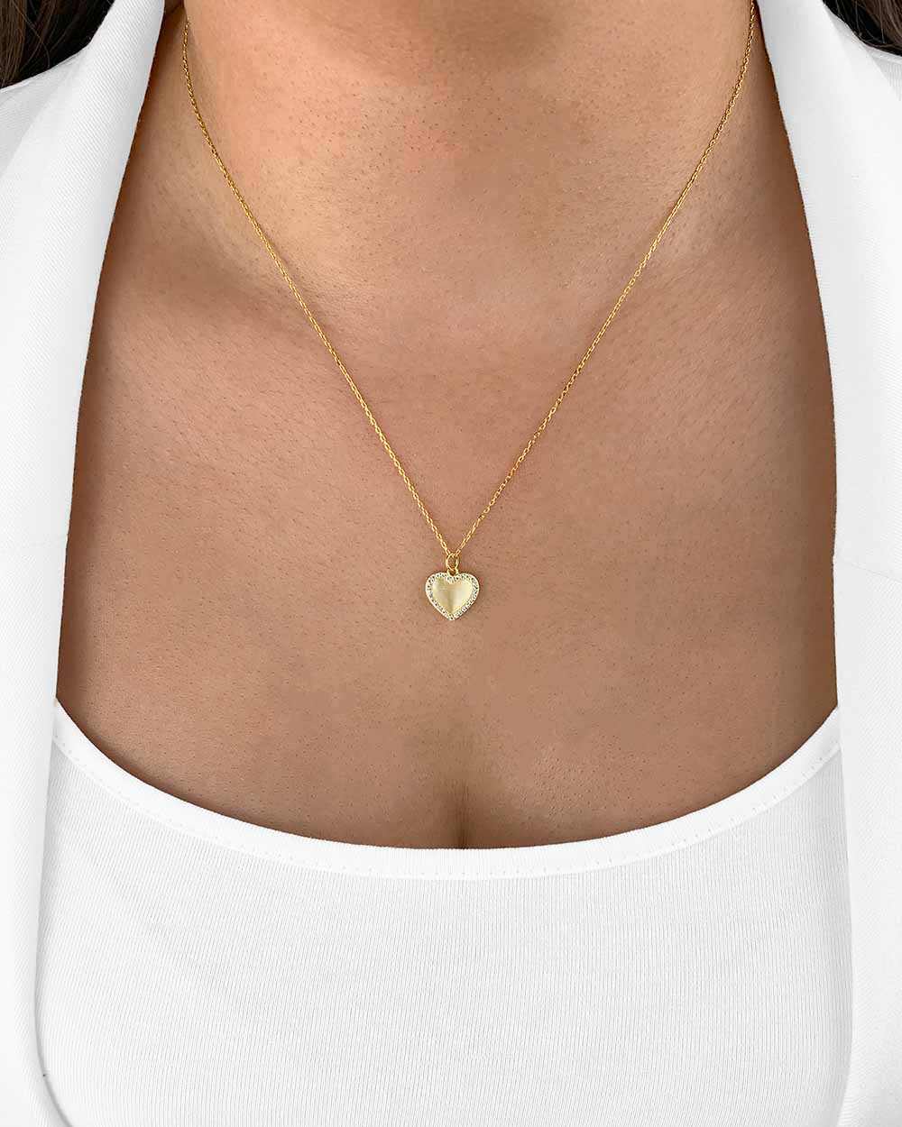 Damen Halskette Silber 925 18 Karat Gelbgold vergoldet Anhänger Herz Kristall Opal 'Elina', filigrane Goldkette Herzanhänger klein, dünne Kette Kristallanhänger Herzkette Stein