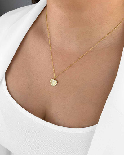 Damen Halskette Silber 925 18 Karat Gelbgold vergoldet Anhänger Herz Kristall Opal 'Elina', filigrane Goldkette Herzanhänger klein, dünne Kette Kristallanhänger Herzkette Stein