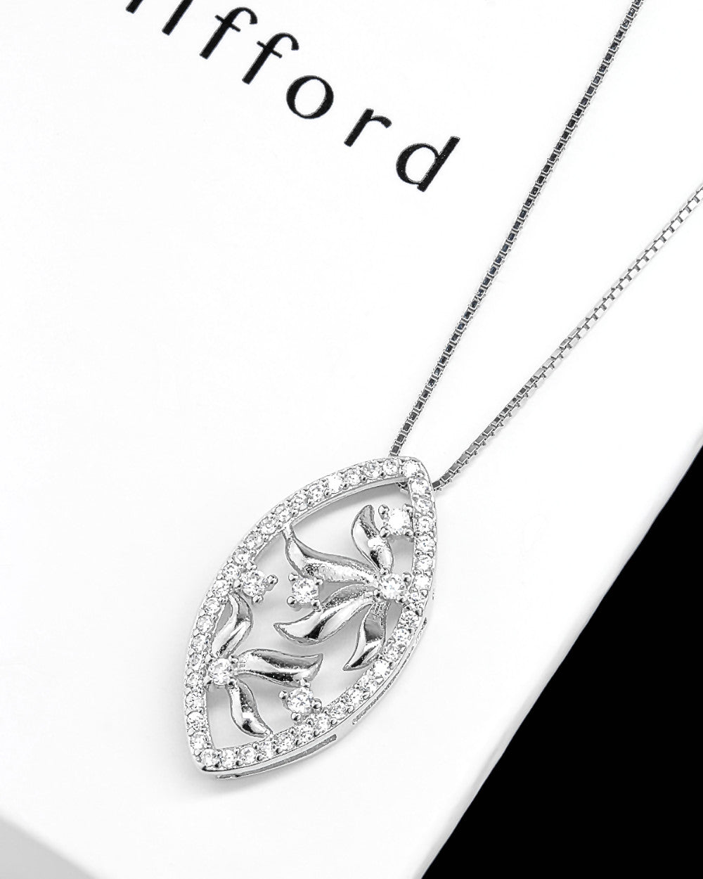 Daniel Cilfford Damen Halskette Silber 925 Anhänger Zirkonia Kristall Blüte Oliven Baum Paradies Silberkette Geschenk Schmuck Frau Freundin Mutter Schwester